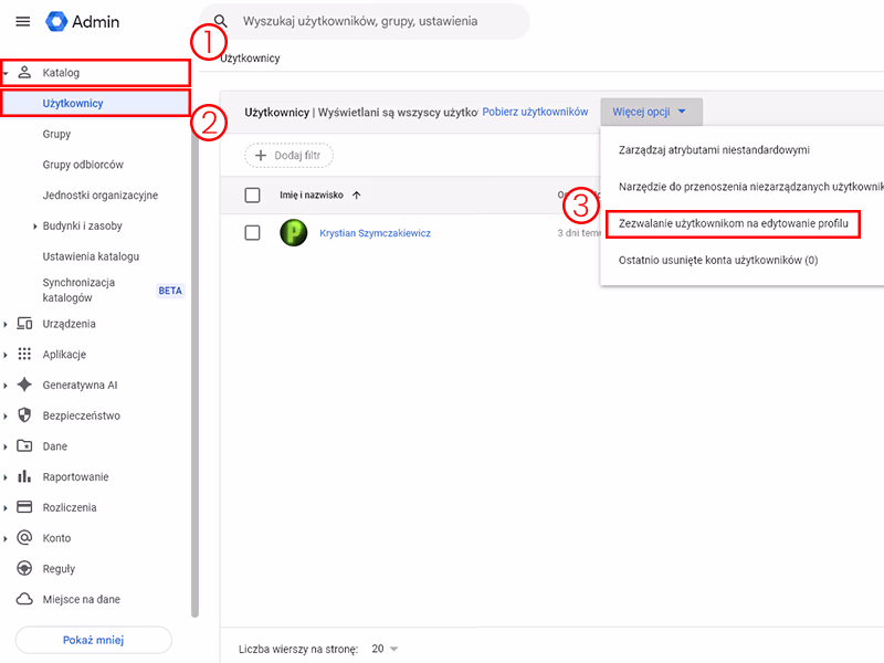 Konsola Administratora Google Workspace